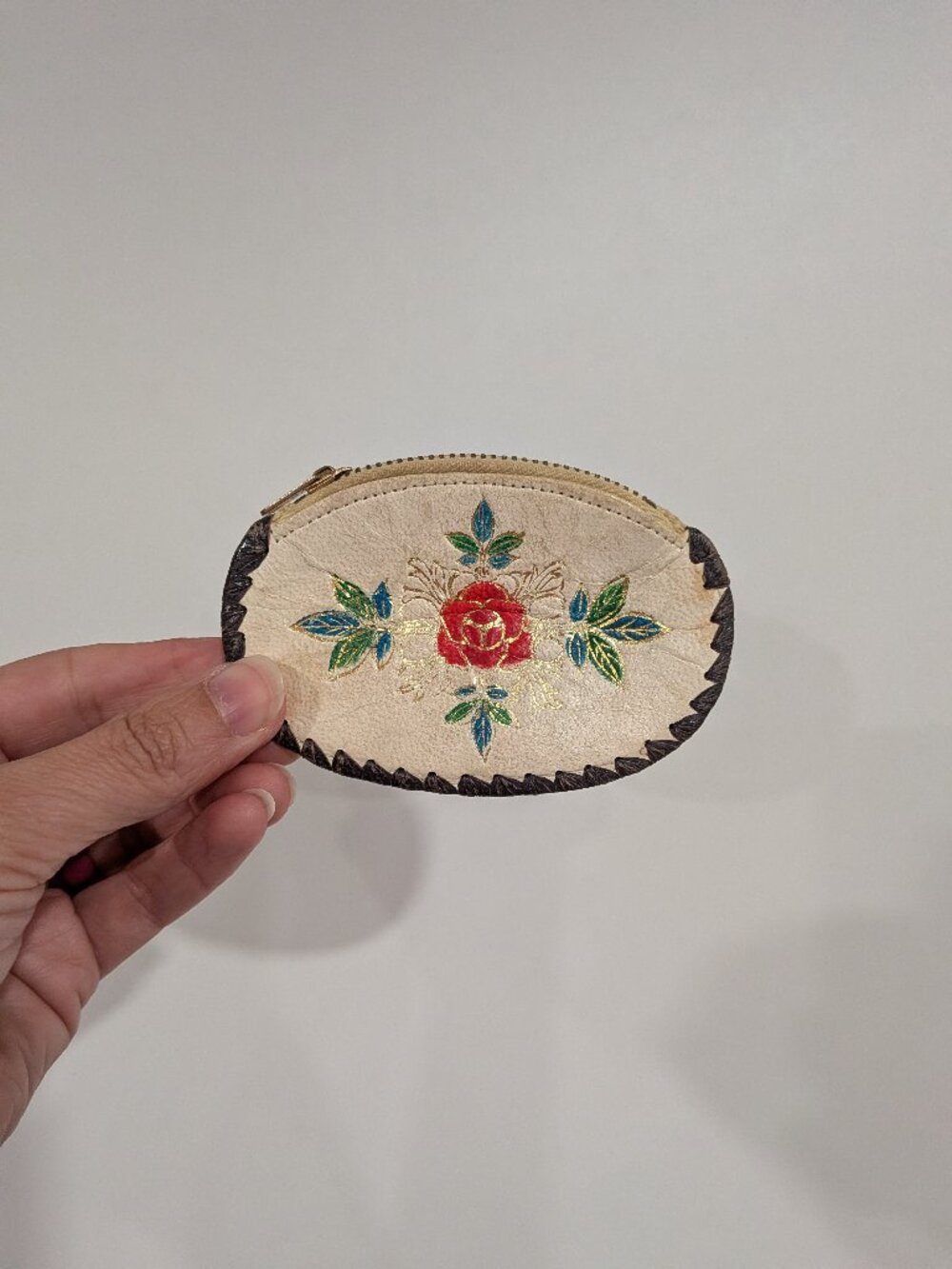 Leather Floral Zipper Coin Purse VINTAGE